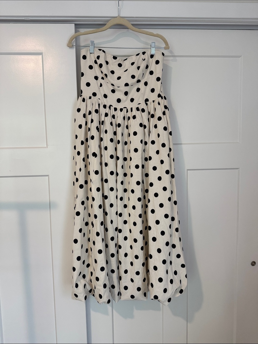 NWOT Lulus Ivory Polka Dot Strapless Bubble-hem Midi Dress White - Size L - Picture 2 of 4